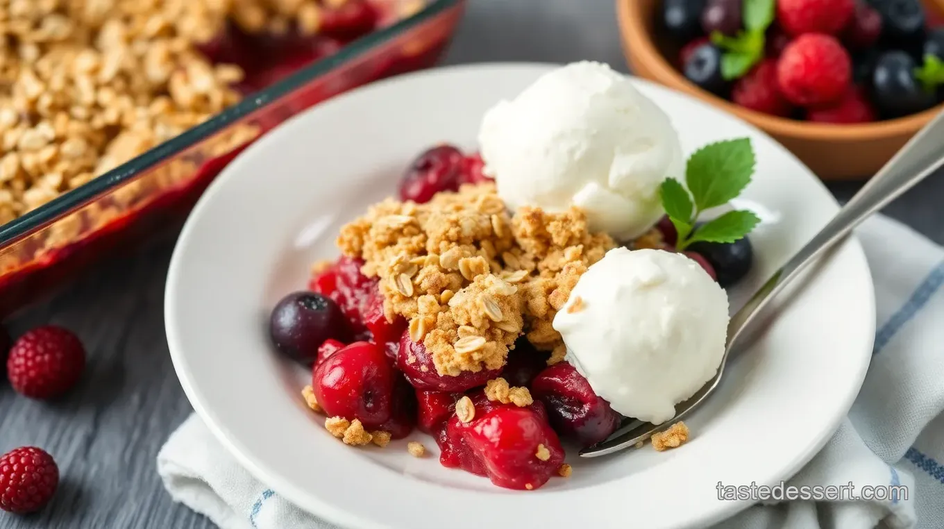 Lingonberry Crumble with Vanilla Ice Cream