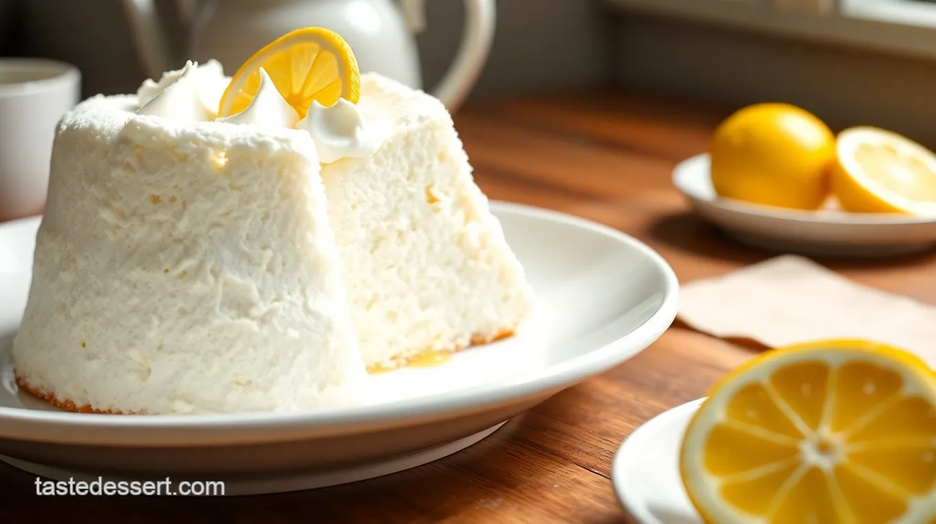 Lemon Cloud Delight: Angel Food Cake with Luscious Lemon Pie Filling