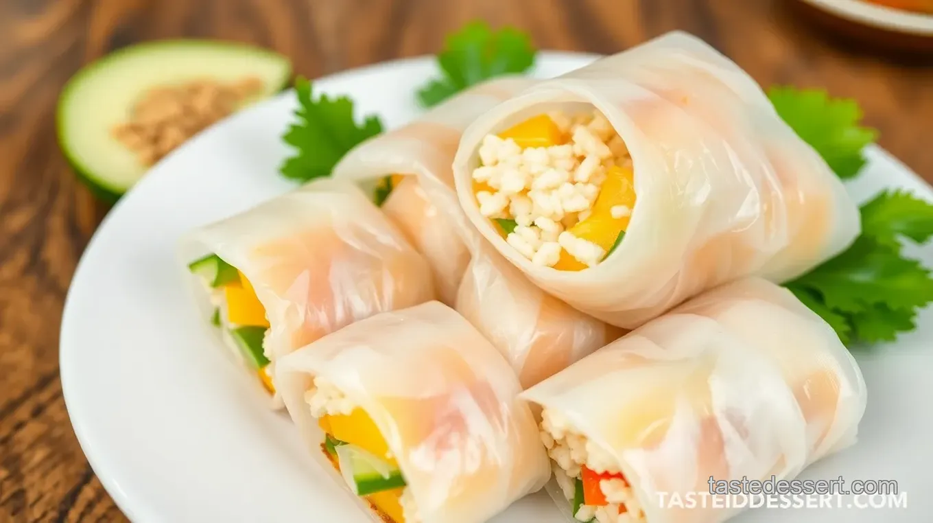 Coconut Mango Rice Paper Rolls with Sweet Coconut Sauce