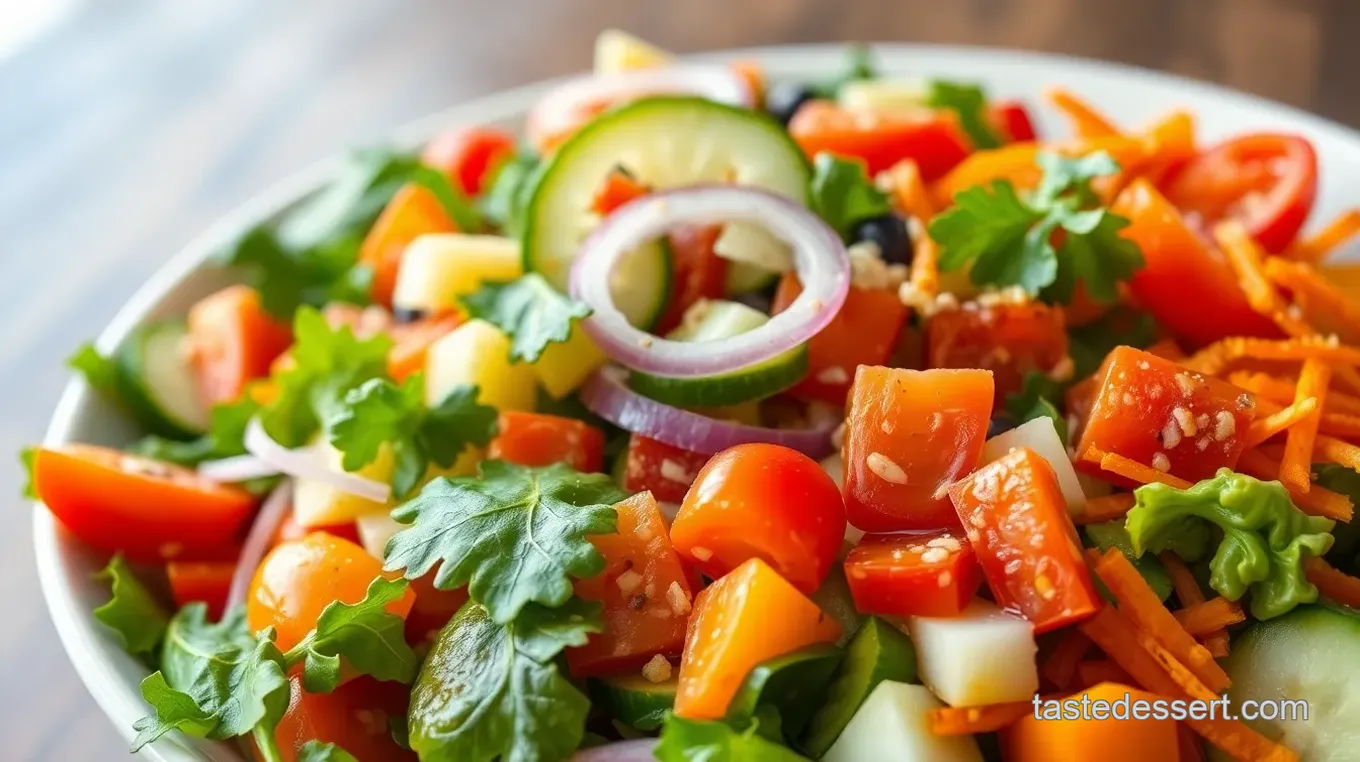 Classic Garden Salad in a Large Wooden Bowl