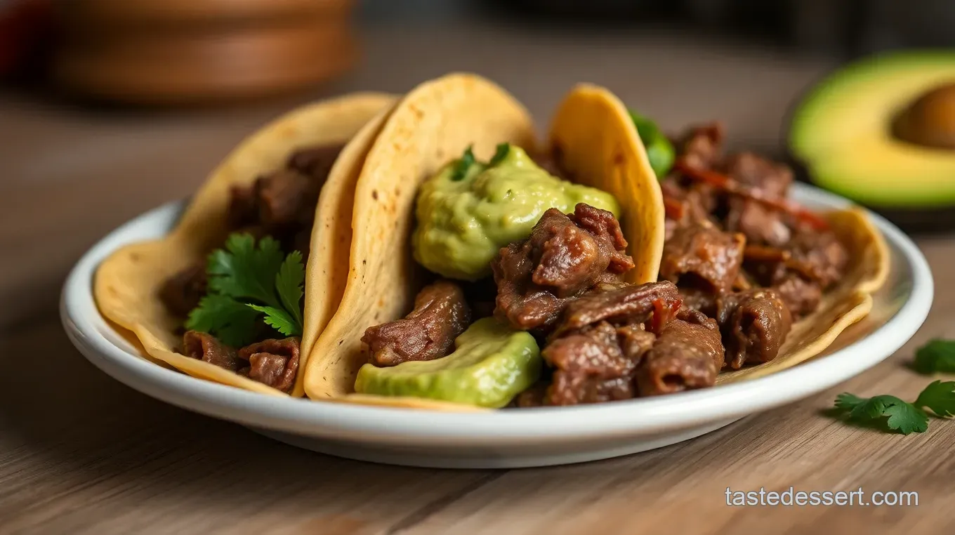 Delicious Beef Flap Meat Tacos with Avocado-Cilantro Sauce Sizzling Beef Flap Meat Tacos with Avocado-Cilantro Sauce