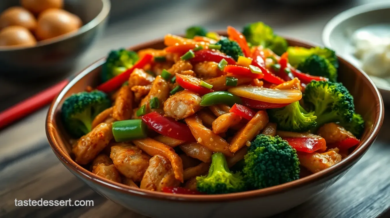 Spicy Hunan Chicken Stir-Fry: A Flavor Explosion from China Spicy Hunan Chicken Stir-Fry with Peppers and Onions