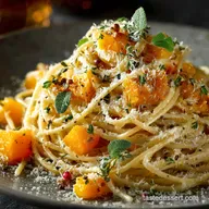 Spaghetti with Butternut Squash Leek Parmesan Sauc: Creamy Autumn Dinner