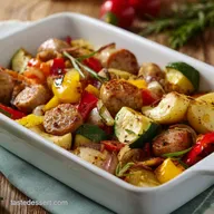 Summer Vegetables with Sausage and Potatoes: Easy One-Tray Supper