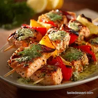 Grilled Salmon Kebabs Mediterranean Skewers with LemonDill Glaze