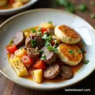 Hearty Lamb Casserole Root Veggies Cheesy Dumplings