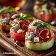Easy Summer Nibbles Melon Blue Cheese Prosciutto and Basil Canap&eacute;s