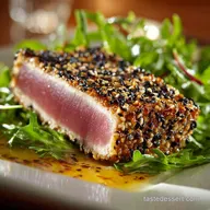 Sesame Crusted Tuna Steak on Arugula: Perfect Sear in 20 Mins
