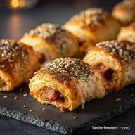Flaky Puff Pastry Pigs in a Blanket Dijon Everything Bagel Topping