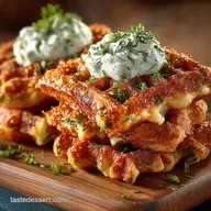 Crispy Waffle Iron Veggie Latkes with Herbed Cr&egrave;me Fra&icirc;che