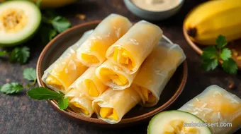 Dessert with Rice Paper: Easy Coconut Mango Rolls with Dipping Sauce! recipe card