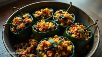 Irresistible Stuffed Pasilla Peppers with Quinoa & Black Beans recipe card