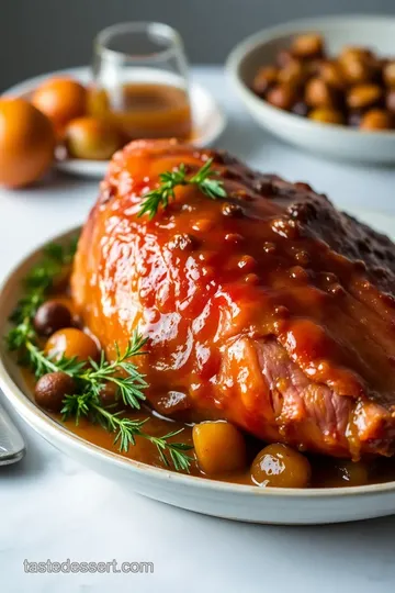 Bake Juicy Ham with Apricot Glaze presentation