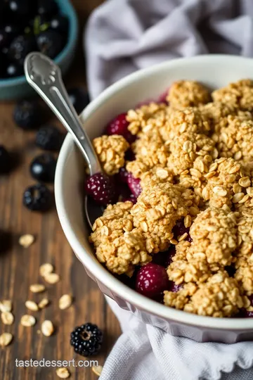 Lingonberry Crumble with Vanilla Ice Cream presentation