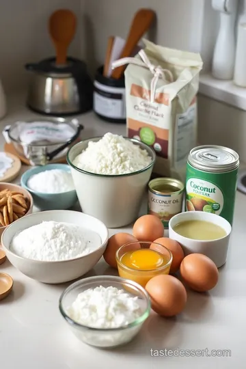 Chewy Mochiko Cake with Coconut and Vanilla ingredients