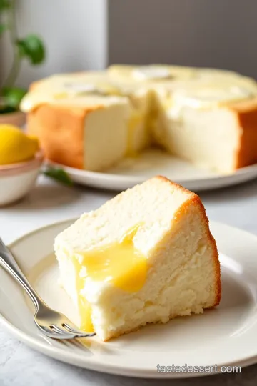 Lemon Cloud Delight: Angel Food Cake with Luscious Lemon Pie Filling presentation