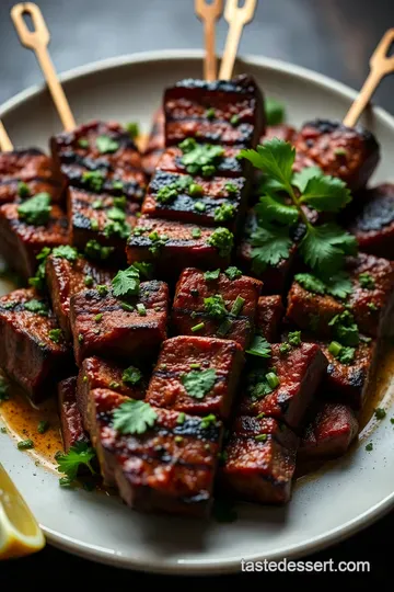 Perfectly Grilled Flat Meat Skewers with Chimichurri Sauce presentation