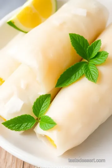 Coconut Mango Rice Paper Rolls with Lime Coconut Sauce presentation