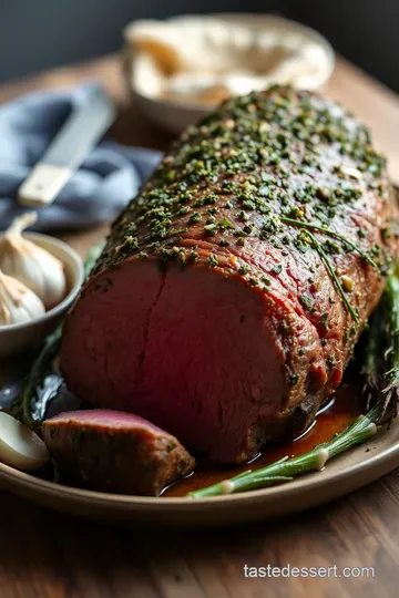 Roasted Whole Beef Sirloin with Herb Crust presentation