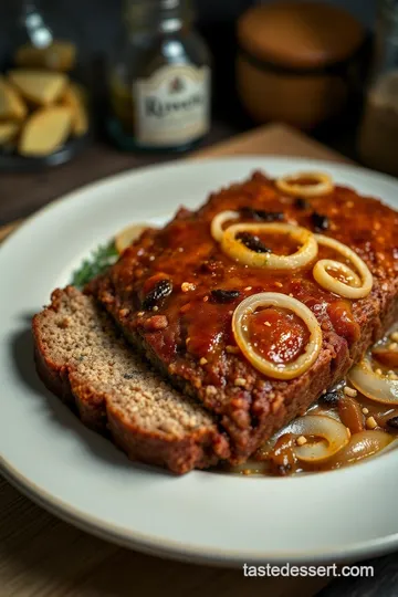 Savory French Onion Meatloaf with Melted Gruyère presentation