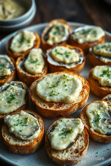 Smoked Oyster Crostini with Lemon-Dill Butter presentation