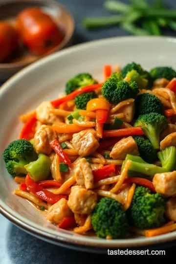 Spicy Hunan Chicken Stir-Fry with Peppers and Onions presentation