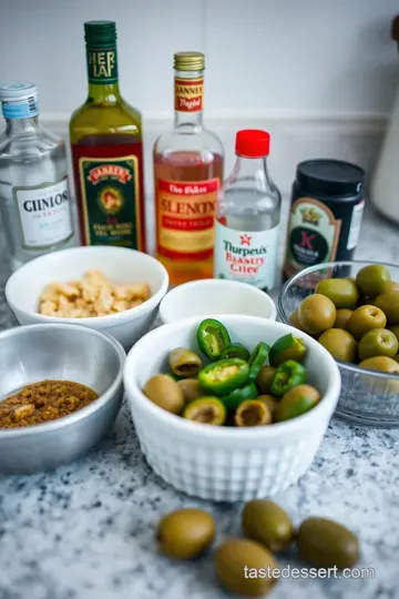 Spicy & Savory Hot and Dirty Martini ingredients
