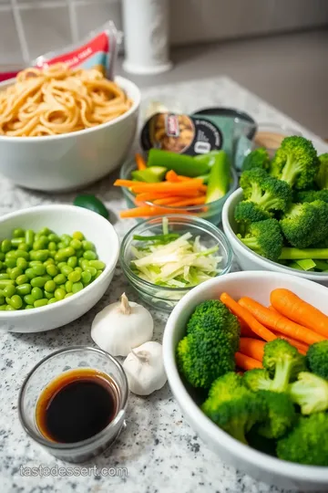 Quick Edamame Bean Noodles with Veggies ingredients