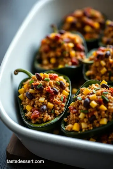 Stuffed Pasilla Peppers with Quinoa and Black Beans presentation