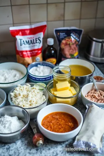 Traditional Hispanic Tamales with Pork and Red Chili Sauce ingredients