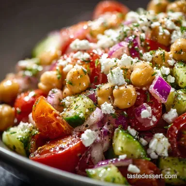 The Easiest Greek Chickpea Salad Recipe Best for Lunch Meal Prep Recipe Card