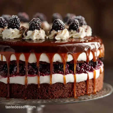 Schnapps Layer Cake: Boozy Black Forest Bramble Torte Recipe Card