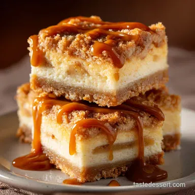 Caramel Apple Cheesecake Bars: Decadent Shortbread Squares Recipe Card