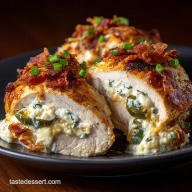 Cheesy Jalape&ntilde;o Popper Baked Stuffed Chicken Crispy, Creamy Pub Grub Recipe Card