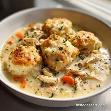 Chicken and Dumplings with Biscuits - Velvety Cream Sauce Recipe Card
