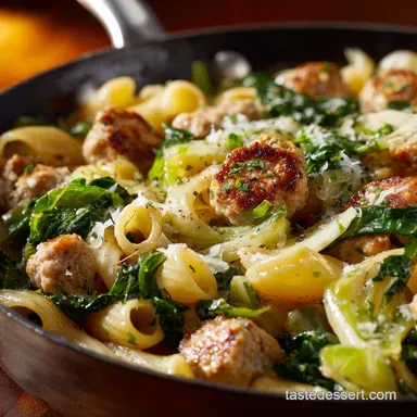 Pasta with Italian Chicken Sausage Escarole and Be One-Pan Italian Comfort Recipe Card