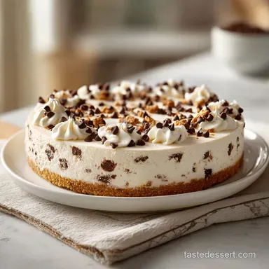 Chocolate Chip No Bake Cheesecake in 25 Minutes Recipe Card