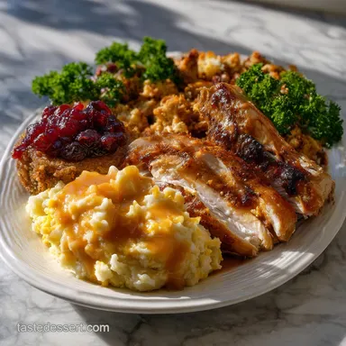 Heartwarming Classic Thanksgiving Soul Food Plate with Roasted Turkey Recipe Card