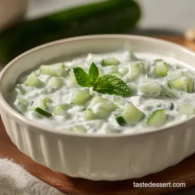 Cooling Cucumber Mint Raita My Easy Indian Yogurt Dip Recipe Card