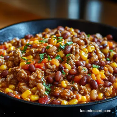 Cowboy Beef Mince Bean Skillet OnePan Dinner Recipe Card
