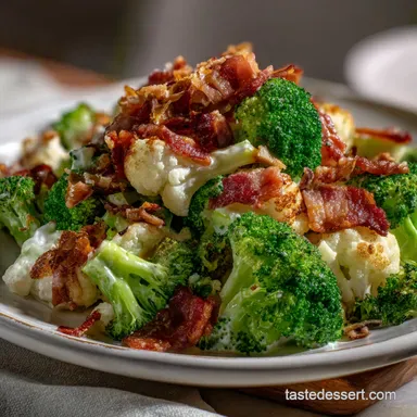 Broccoli Cauliflower Salad with Bacon and Creamy Dressing Recipe Card