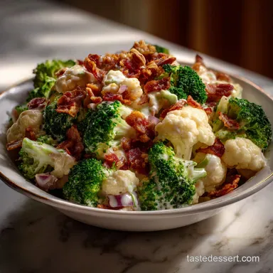 Broccoli Cauliflower Salad with Bacon and Creamy Dressing