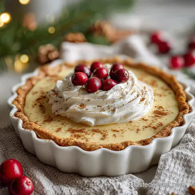Christmas Eve Creamy Cinnamon Vanilla Custard Pie Holiday Dessert Magic Oven-Only Recipe Card