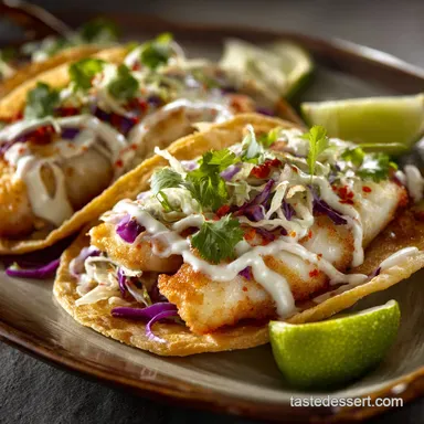 Cod Fish Tacos Crispy Baja Style with Chipotle Crema Recipe Card