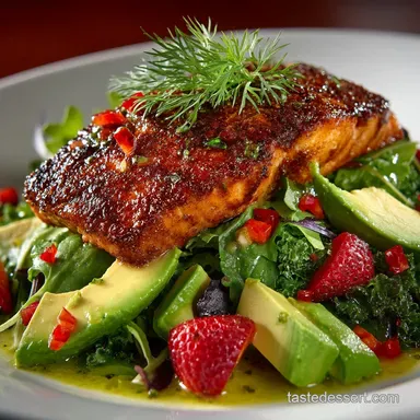 Crispy Seared Salmon Avocado Salad with Zesty LemonDill Vinaigrette