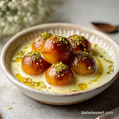Custard Gulab Jamun with Silky Custard (Yields 8) Recipe Card