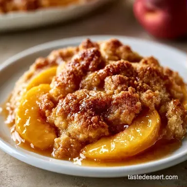 Easy 3 Ingredient Peach Dessert: Baked Recipe Card