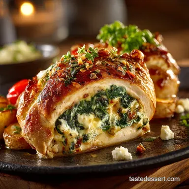 Juicy Spinach and Feta Stuffed Chicken Breast OvenBaked Recipe Card