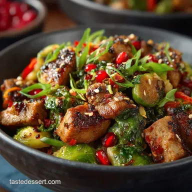 Spicy Pork Brussels Bowls 40Minute Low Carb Firecracker Dinner Recipe Card
