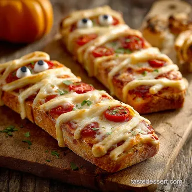 French Bread Mummy Pizzas: The Easiest Spooky Halloween Snack Recipe Card